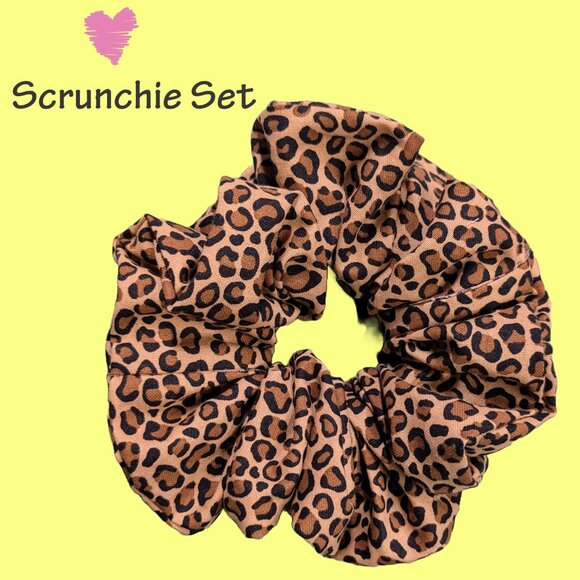 Leopard Print & Beaded Tweed Scrunchie Set - Picture 3 of 6